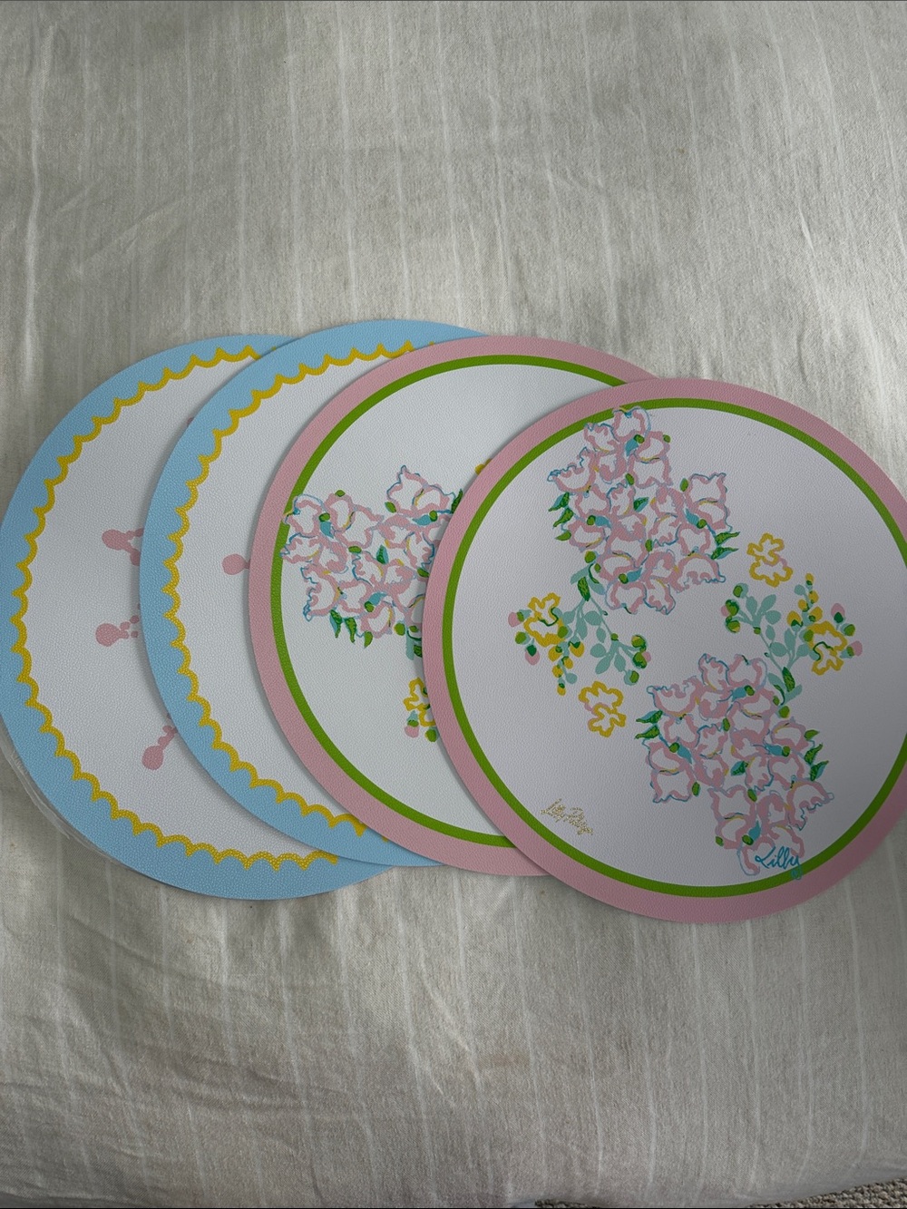 Lilly Pulitzer Reversible Pink Floral and Sun Round Placemats - Set of 4